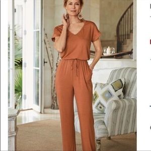 Soft Surroundings Roslyn Rust Orange V Neck Jumpsuit